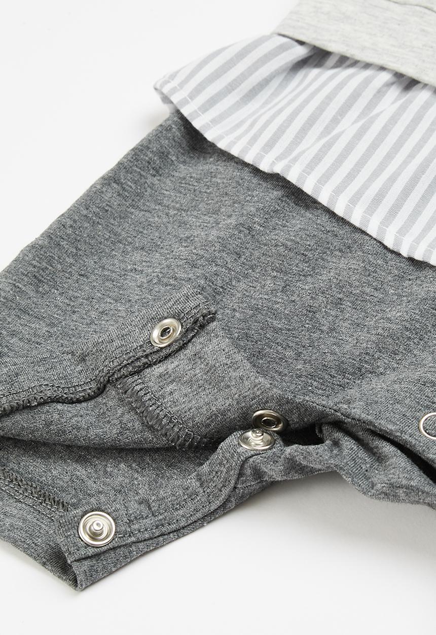 Pop Candy - Boys short romper - grey & charcoal