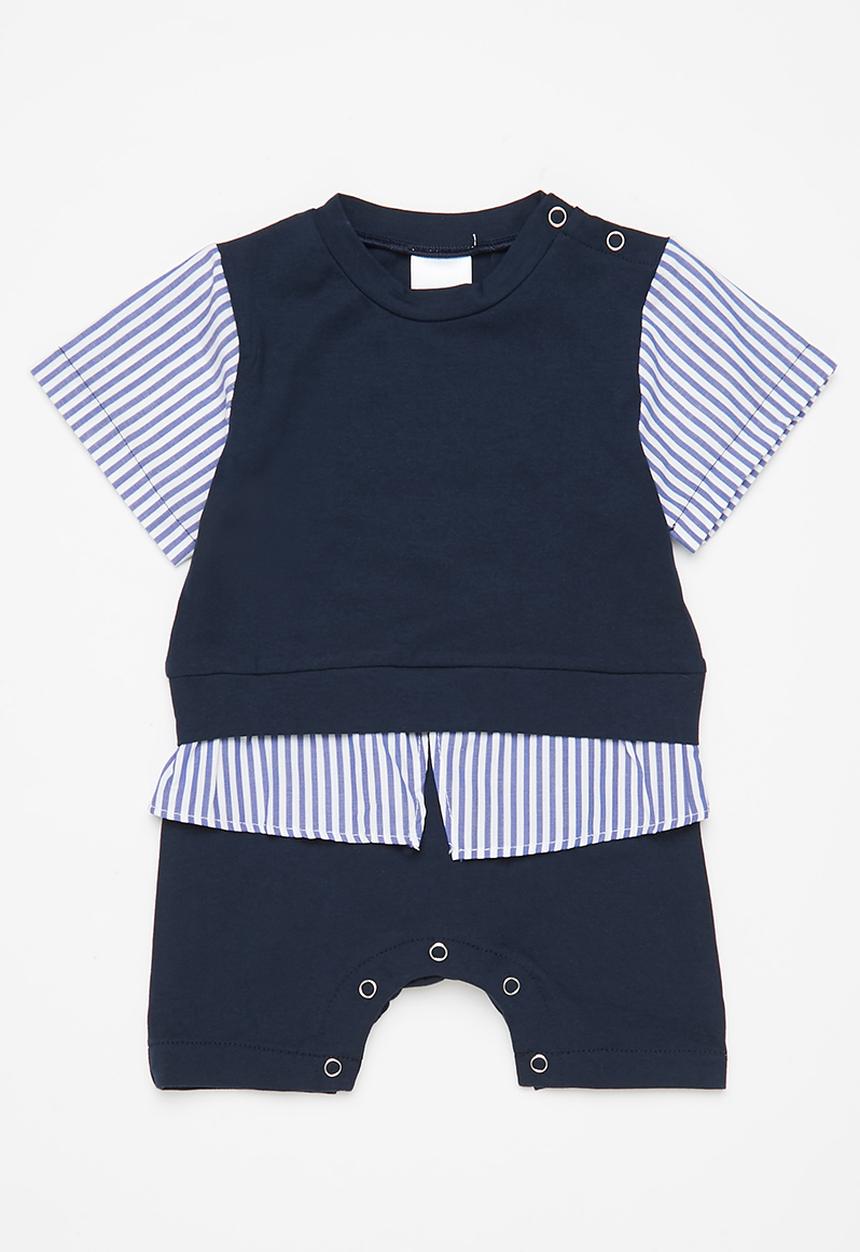 Pop Candy - Boys short romper - navy & white