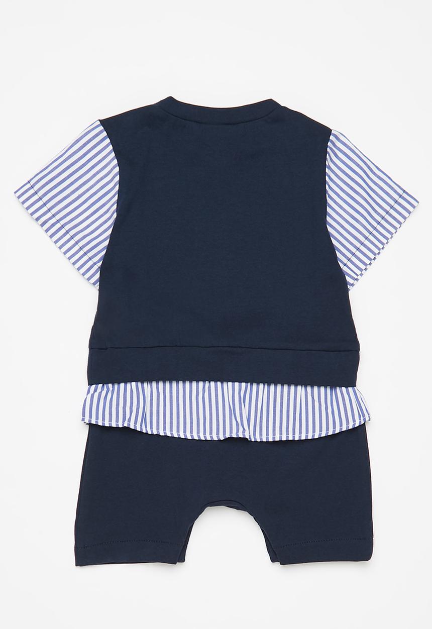 Pop Candy - Boys short romper - navy & white