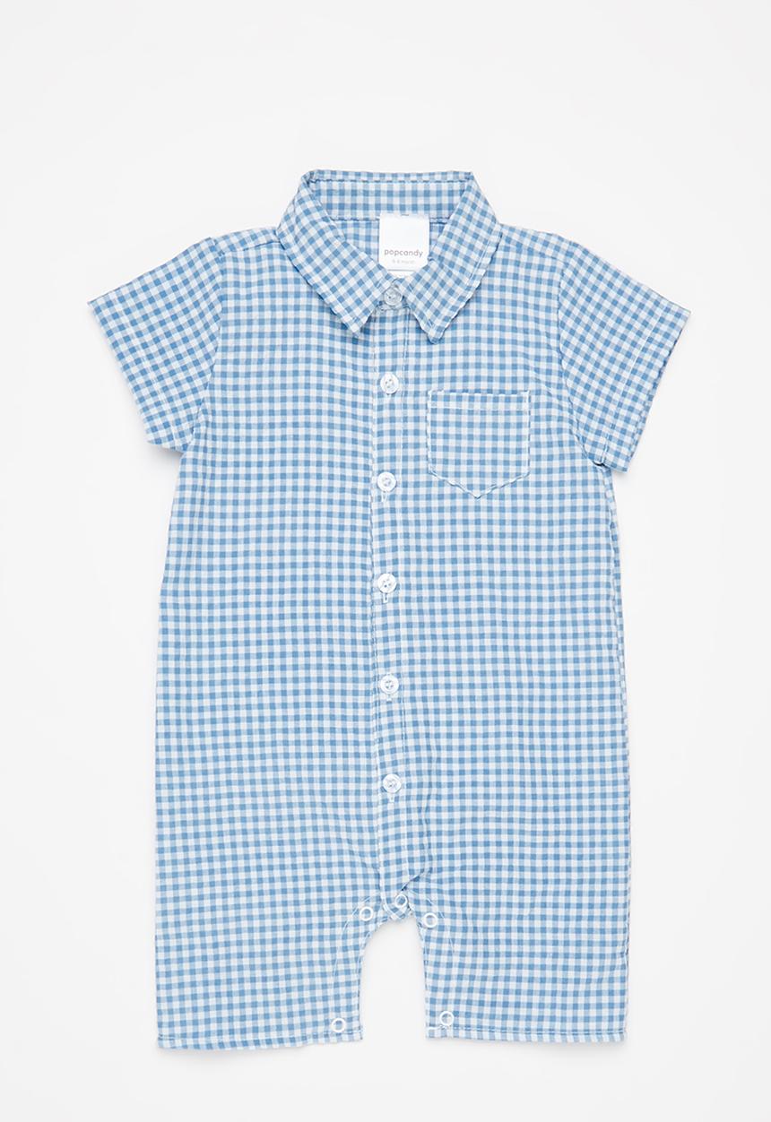 Pop Candy - Baby check romper - blue & white 