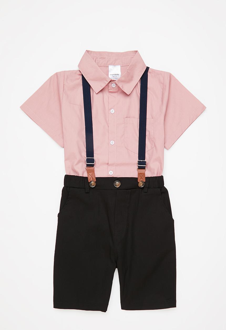 Pop Candy - Boys shirt & shorts set - pink & black