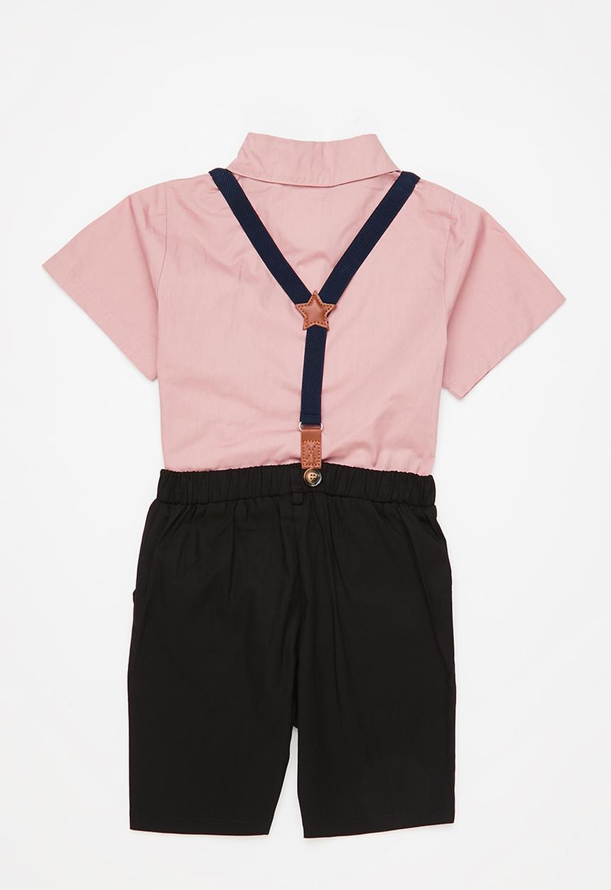 Pop Candy - Boys shirt & shorts set - pink & black