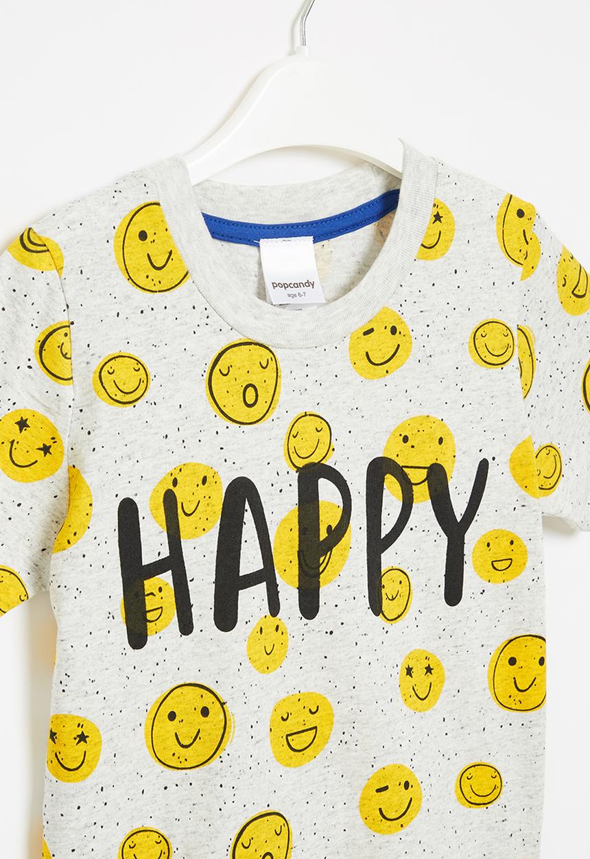 Pop Candy - Boys happy tee - grey & yellow