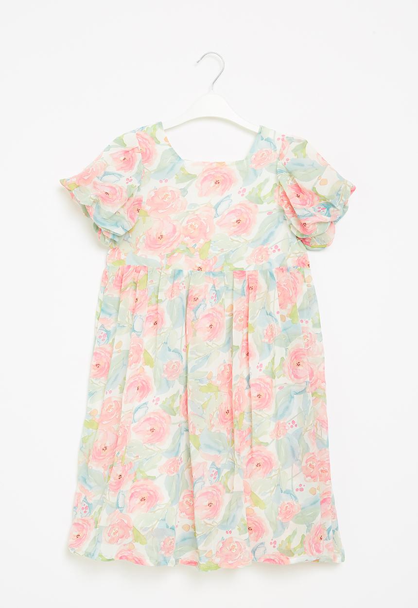 Pop Candy - Girls printed puff sleeve dress - multi