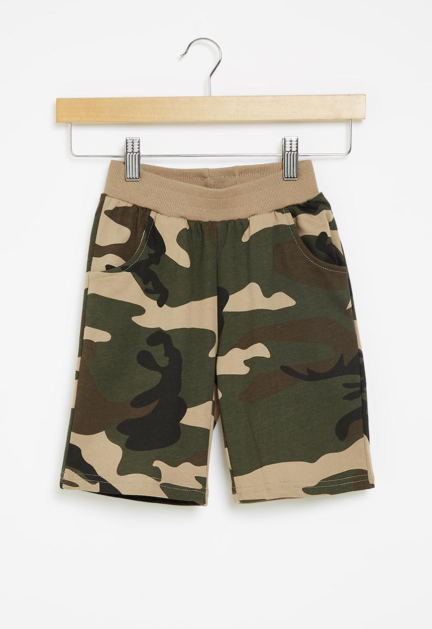 Pop Candy - Boys camo sweat shorts - olive