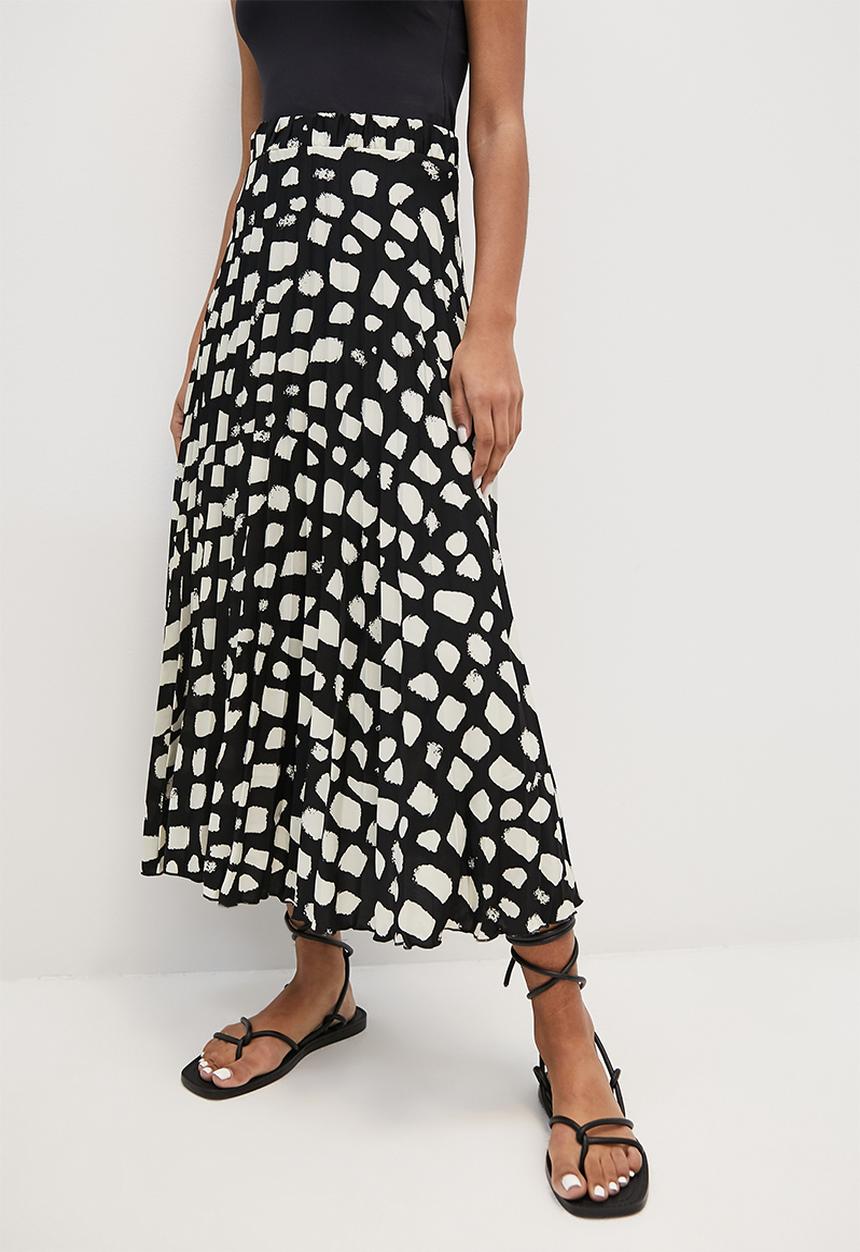 VELVET - Printed aline midi skirt - black