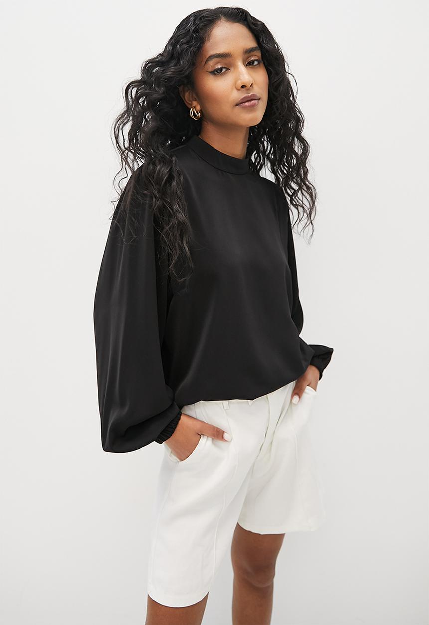 Superbalist - Shoulder pleat detail blouse - black
