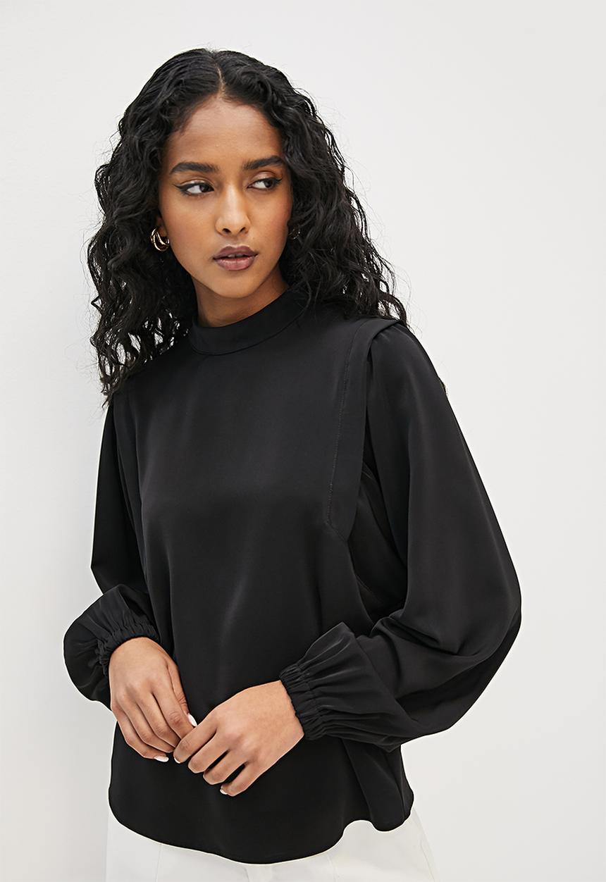 Superbalist - Shoulder pleat detail blouse - black