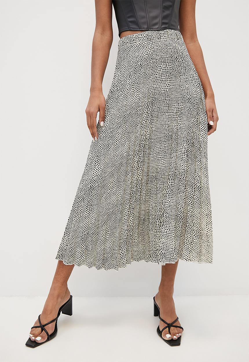 VELVET - Printed aline midi skirt - white swan print