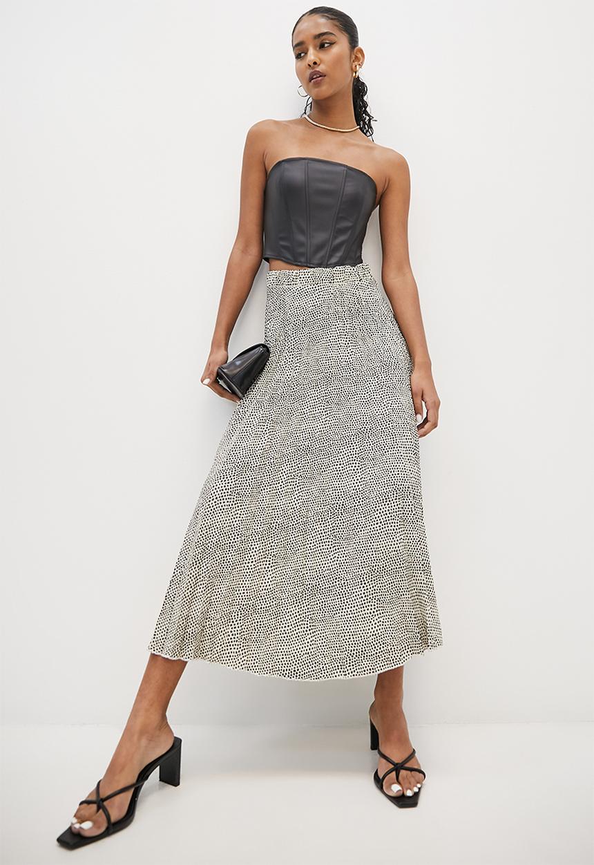 VELVET - Printed aline midi skirt - white swan print