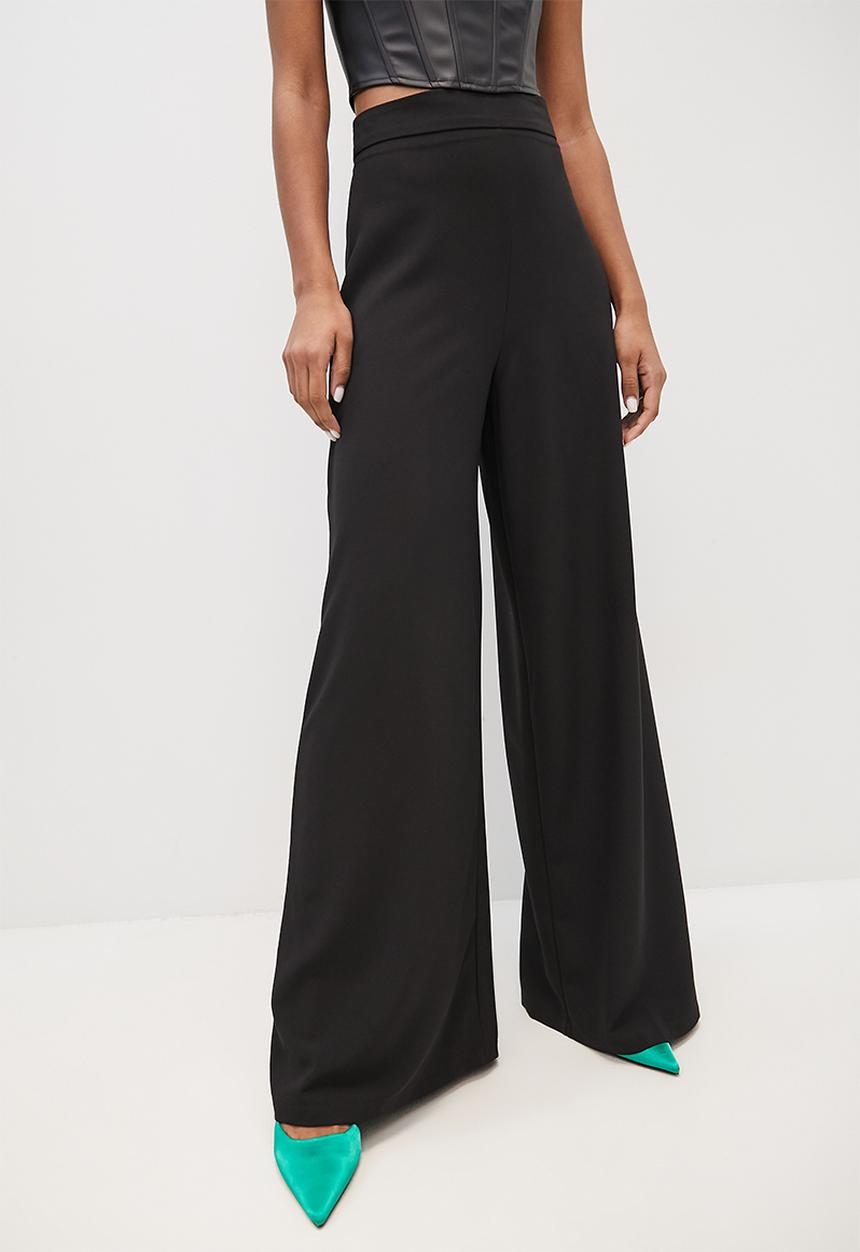 VELVET - Formal flat front palazzo pant - black
