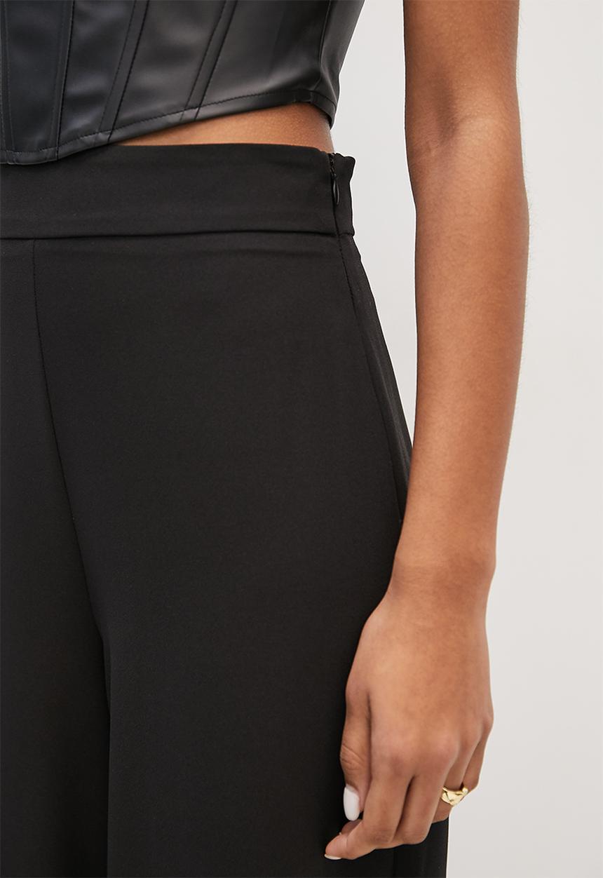 VELVET - Formal flat front palazzo pant - black