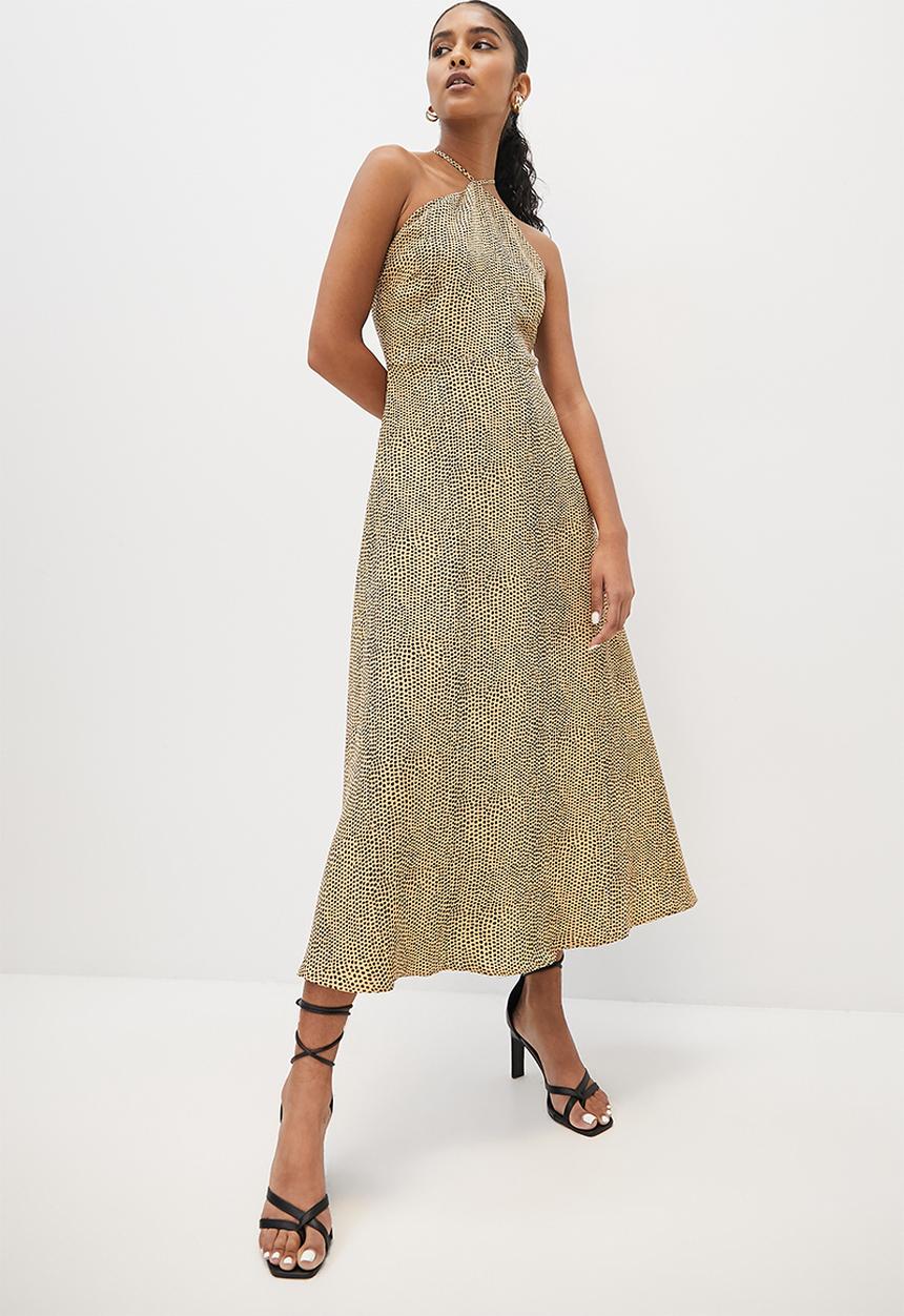 VELVET - Cami fit and flare midi dress with strappy back ties - sand & black
