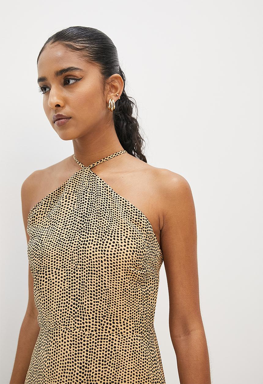 VELVET - Cami fit and flare midi dress with strappy back ties - sand & black