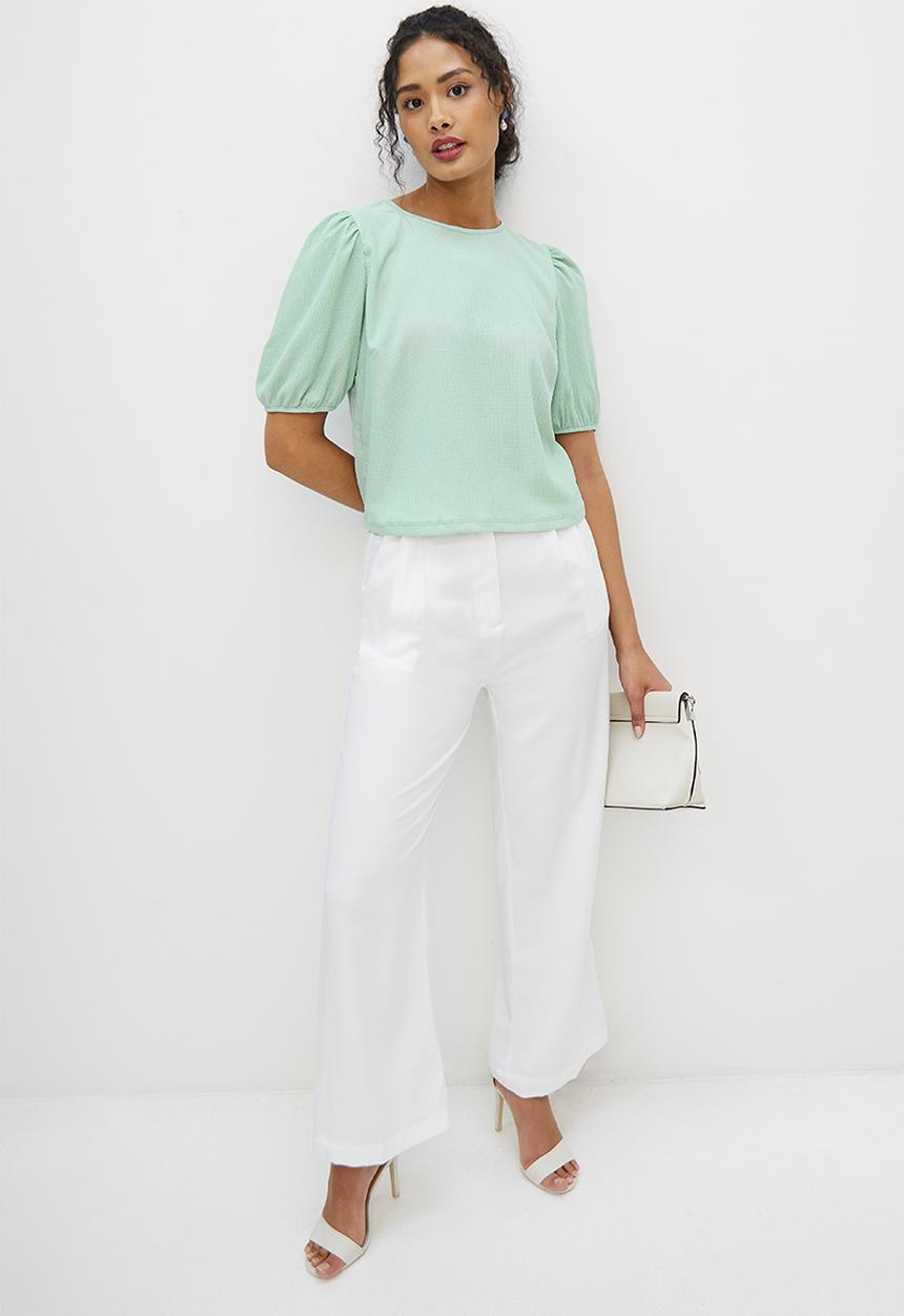 MILLA - Textured puff sleeve boxy top - sage