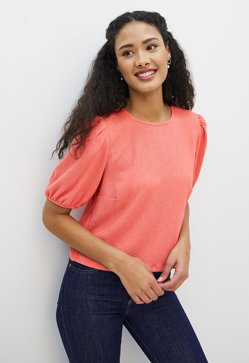 MILLA - Textured puff sleeve boxy top - rose