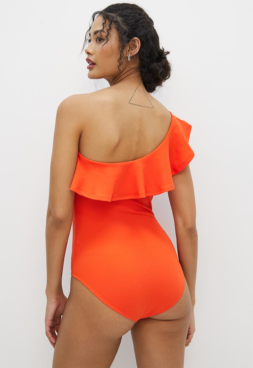 MILLA - Asymmetric ruffle bodysuit - tangerine