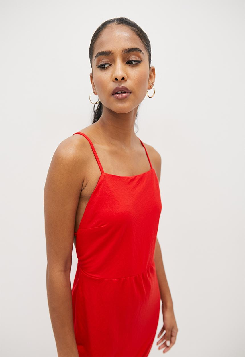 VELVET - Knit strappy open back column dress - red