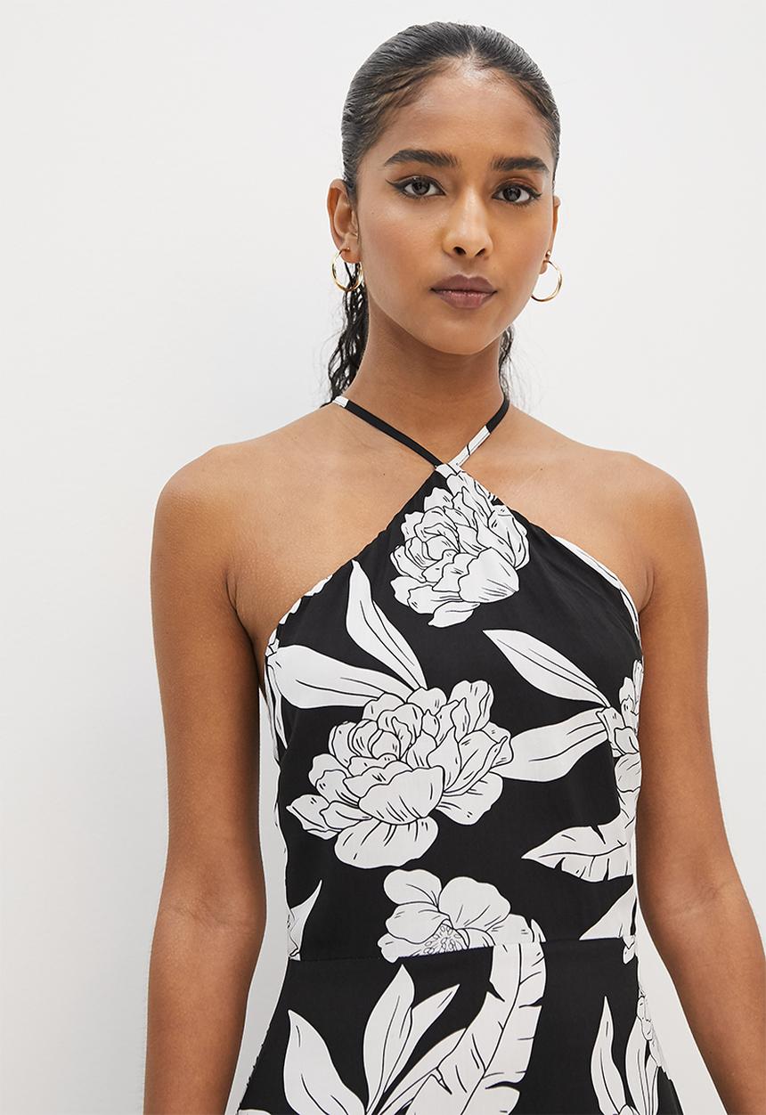 VELVET - Cami fit and flare midi dress with strappy back ties - black