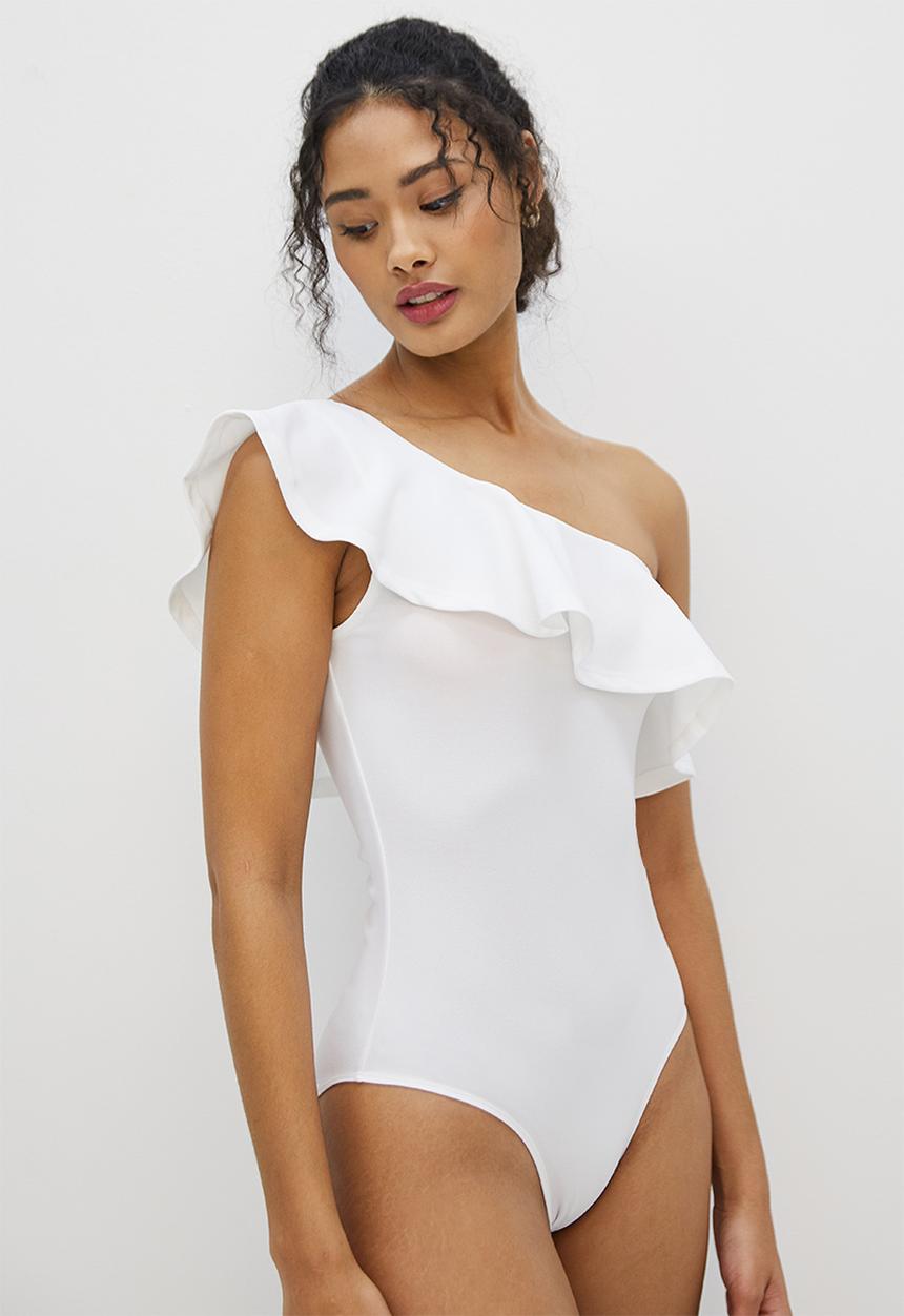 MILLA - Assym ruffle bodysuit - ivory