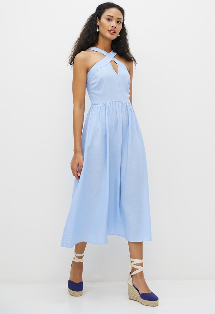 MILLA - Cross over halter dress - powder blue