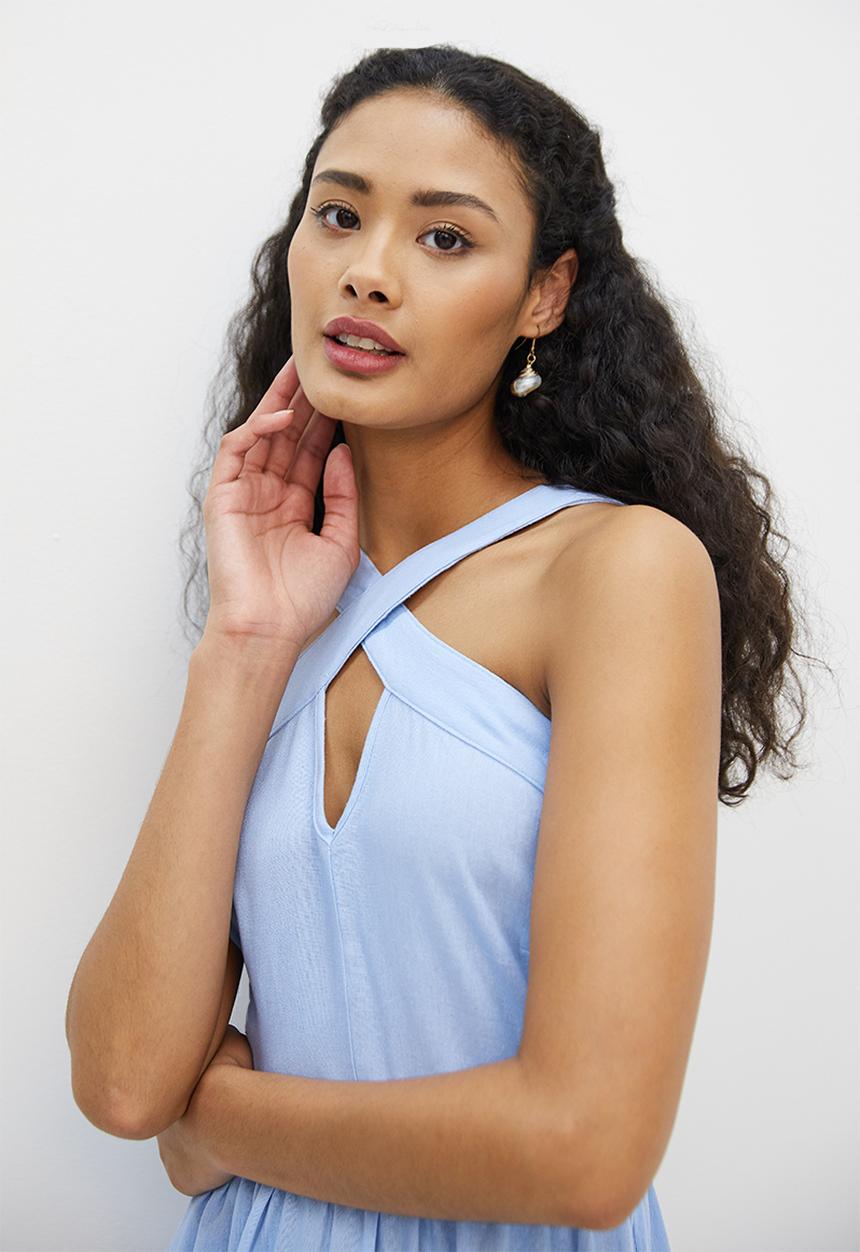 MILLA - Cross over halter dress - powder blue