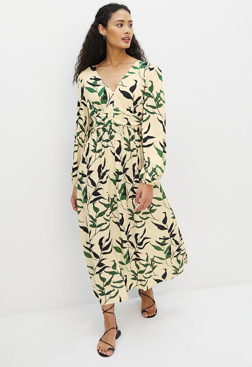 MILLA - Waist detail midi dress - leaf print