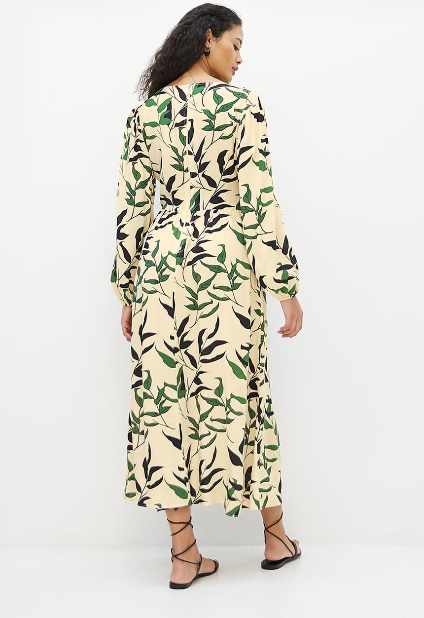 MILLA - Waist detail midi dress - leaf print