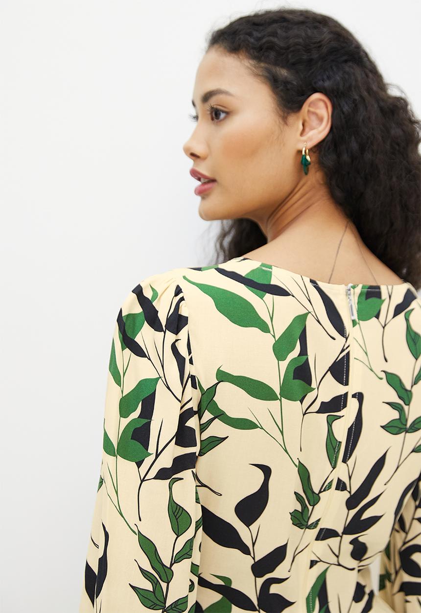 MILLA - Waist detail midi dress - leaf print