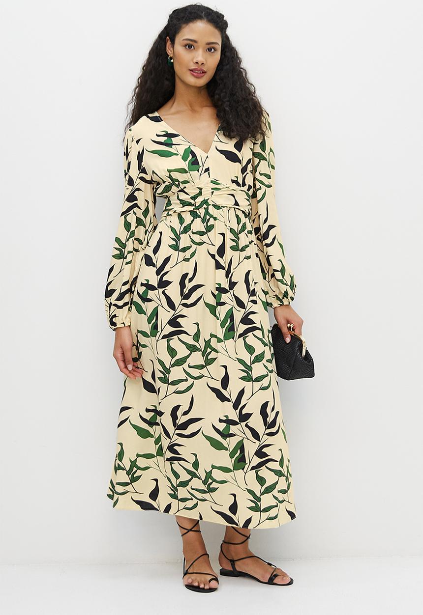 MILLA - Waist detail midi dress - leaf print