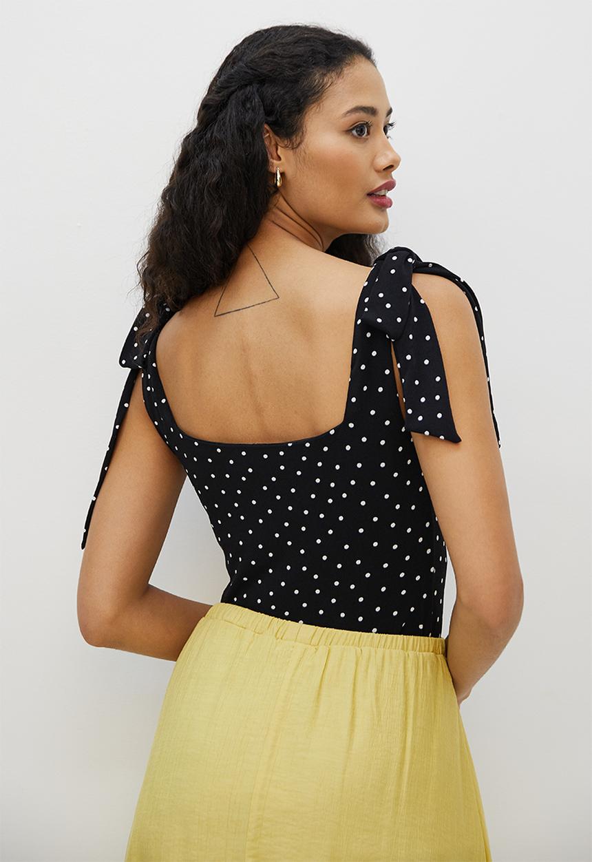 MILLA - Shoulder tie bodysuit - black & white 
