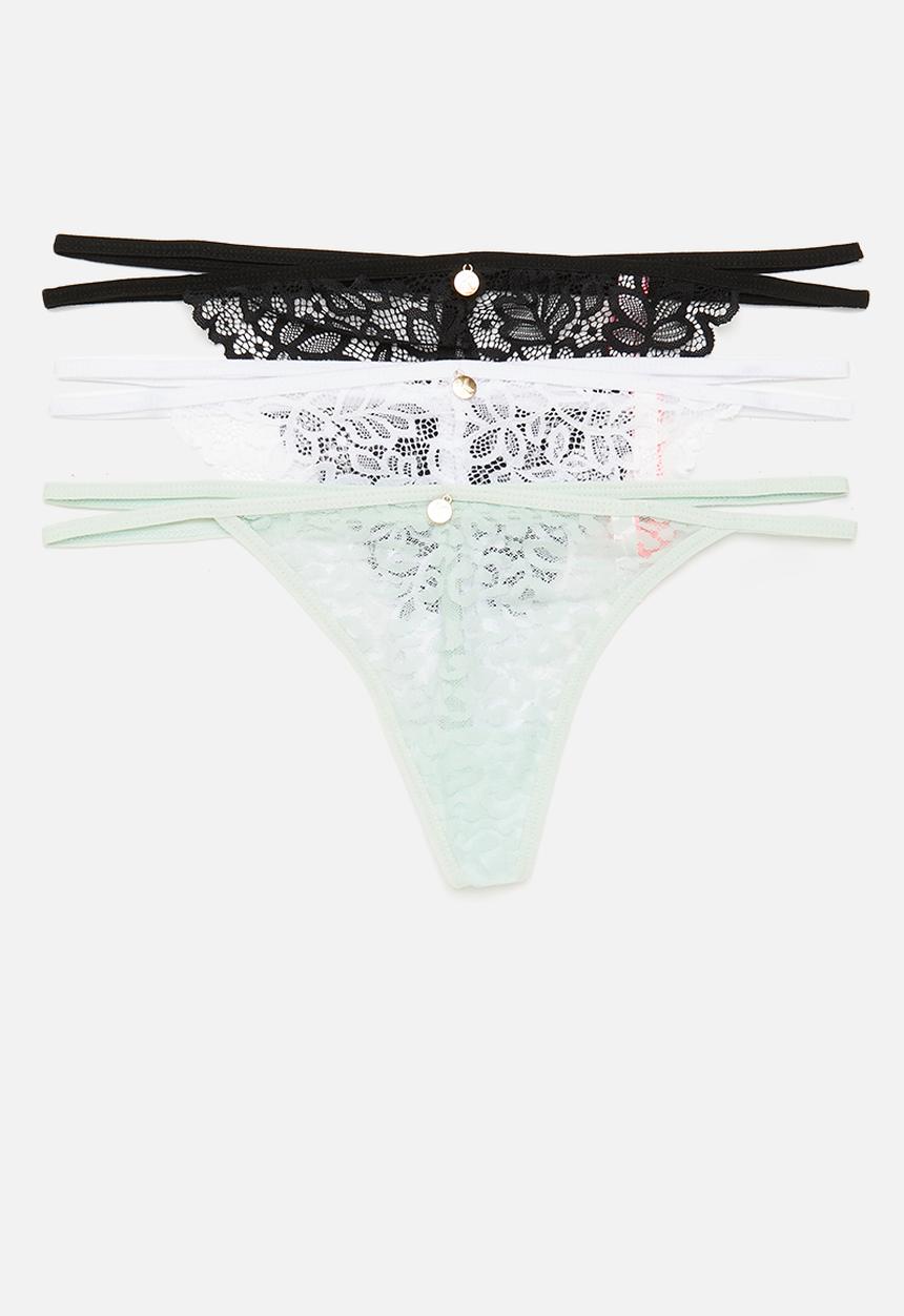 KANGOL - 3 Pack animal mesh & galloon lace side strap t-string - multi 