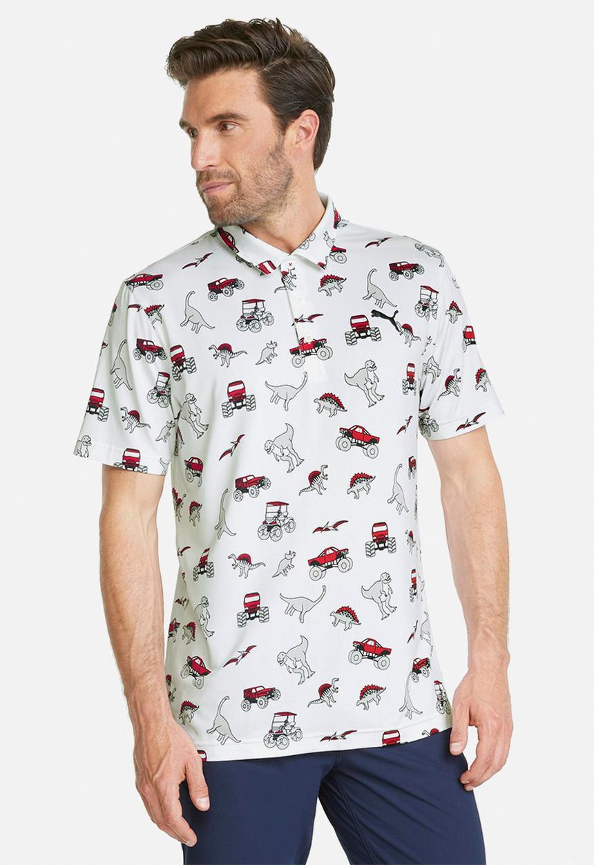 PUMA - Cloudspun Dino-Mite Golf Polo Shirt  - bright white-ski patrol