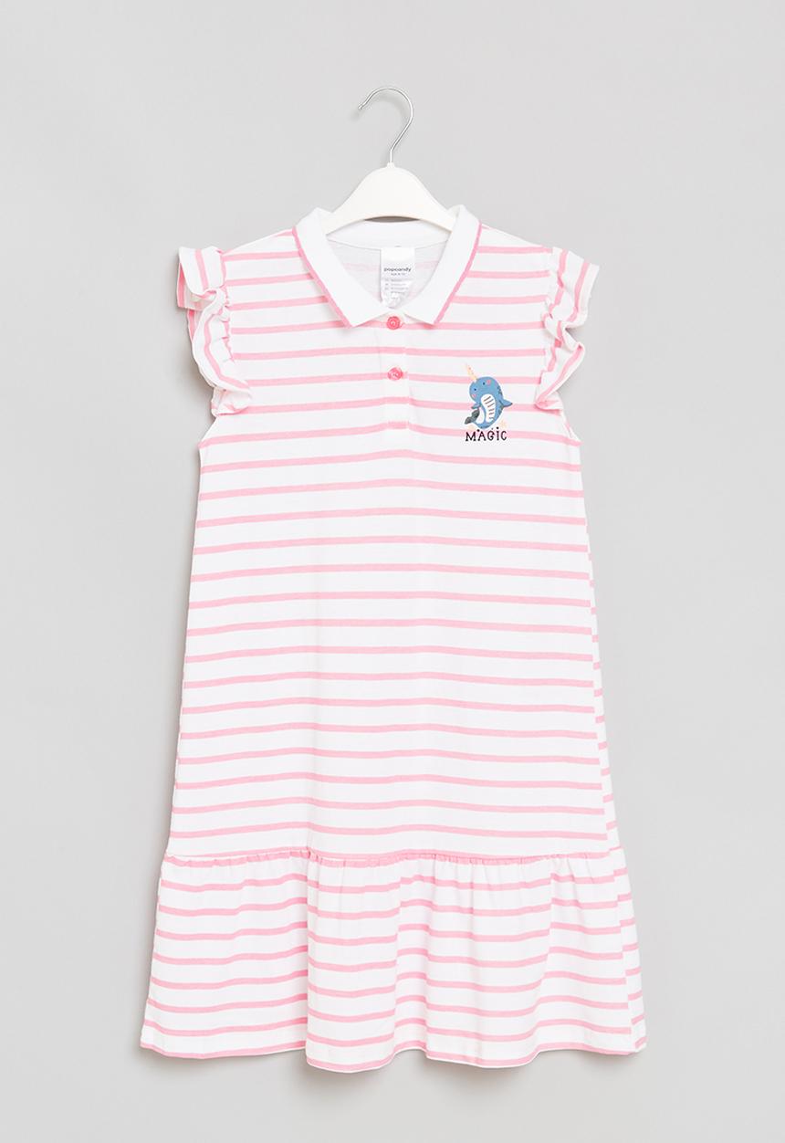Pop Candy - Girls stripe golfer dress - white & pink