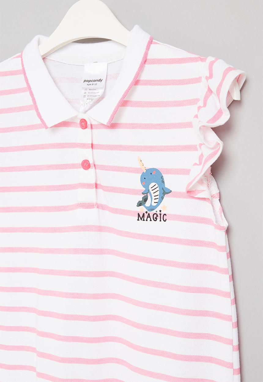 Pop Candy - Girls stripe golfer dress - white & pink