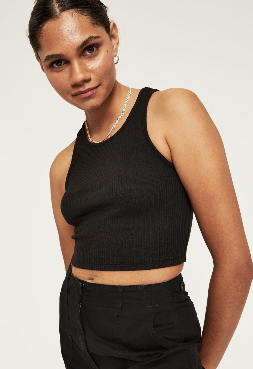 Supré  - April cropped rib tank - black