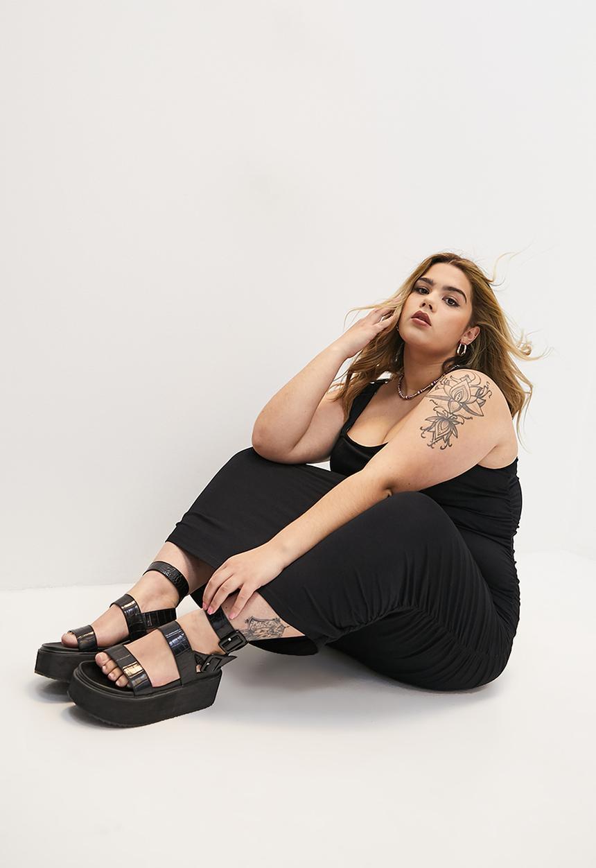 Blake - Tank ruched midi dress - black