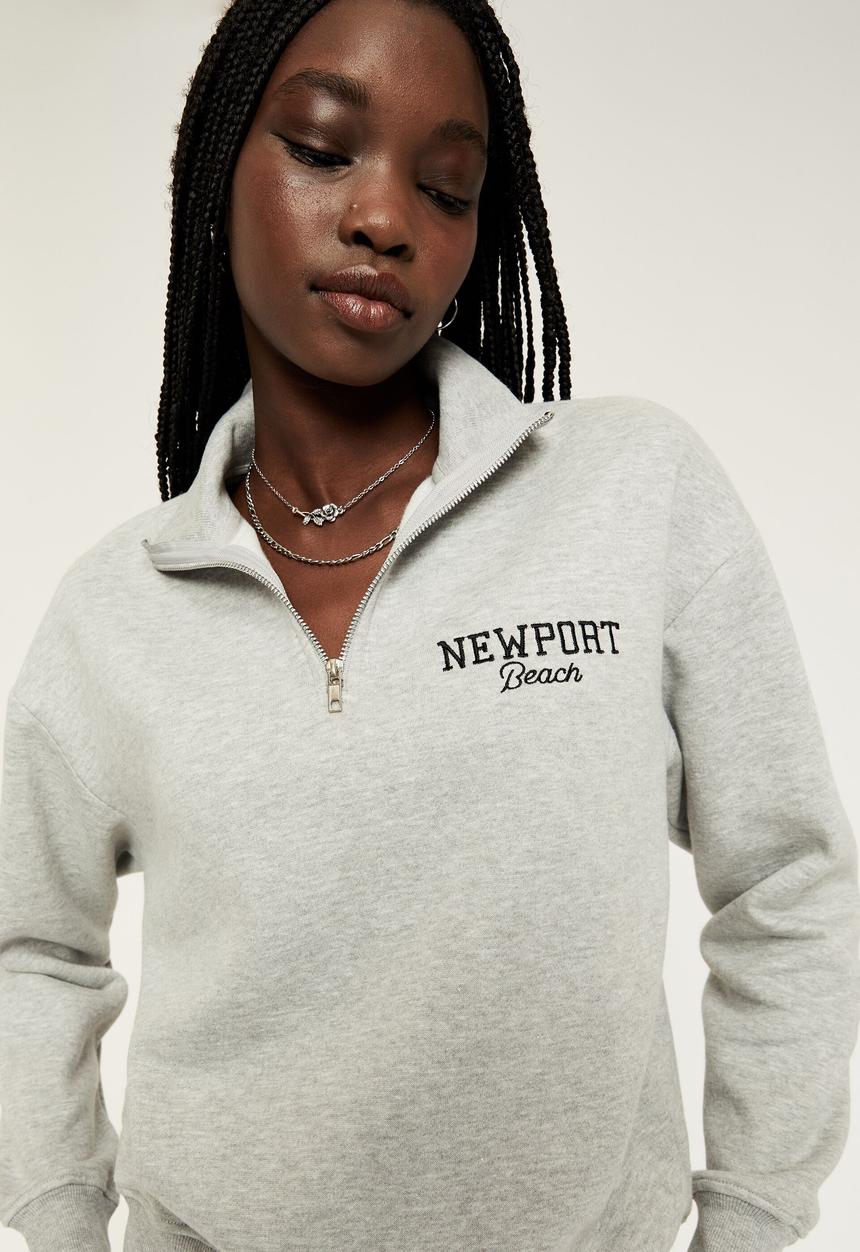 Supré  - Bobby zip through sweat - grey marle newport beach
