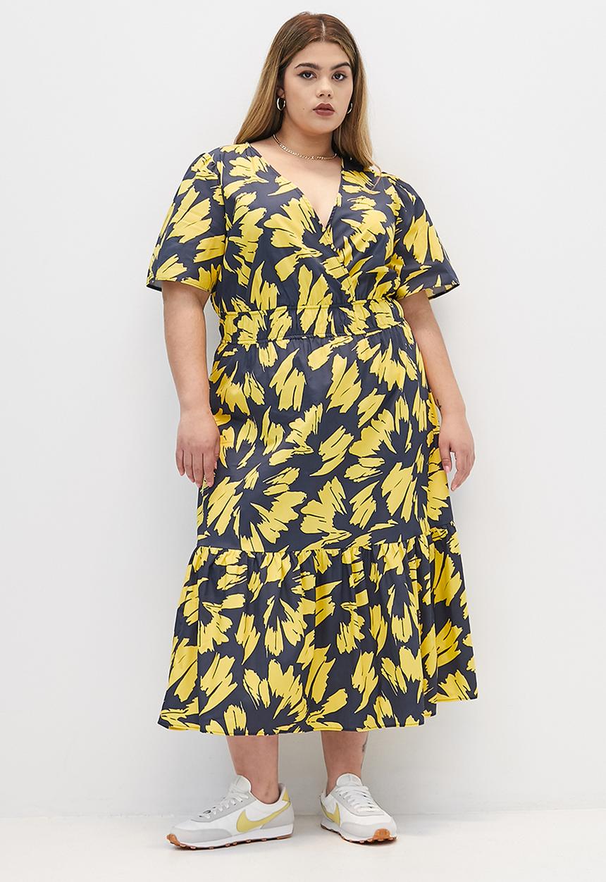 Superbalist - Fit and flare midi dress - yellow mono leaf