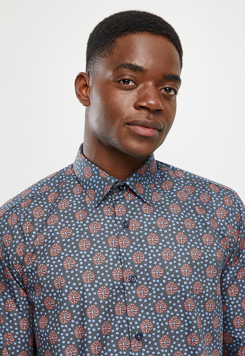 Ben Sherman - Micro print shirt - lt brick