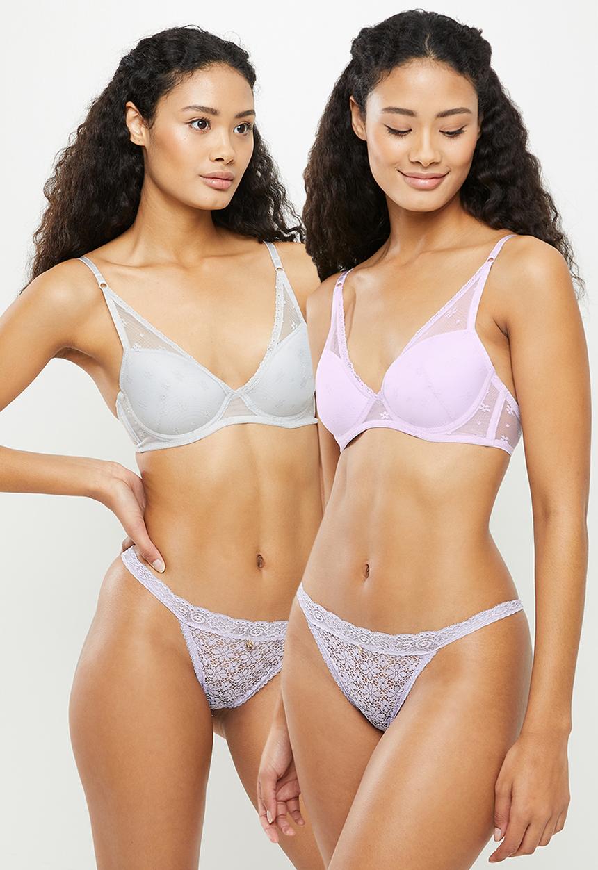 KANGOL - 2 Pack daisy mesh extended apex bra - grey lilac & light grey