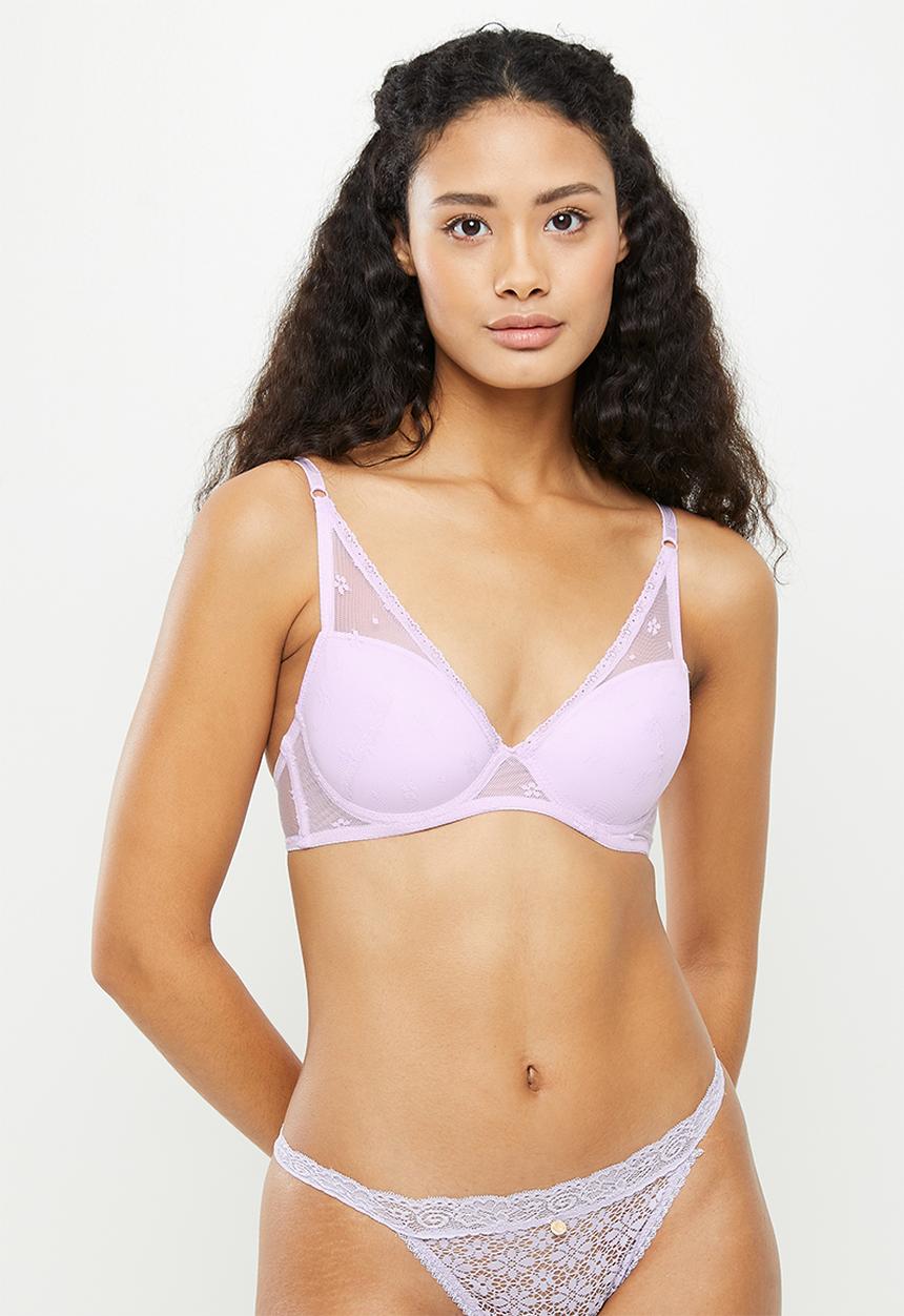 KANGOL - 2 Pack daisy mesh extended apex bra - grey lilac & light grey