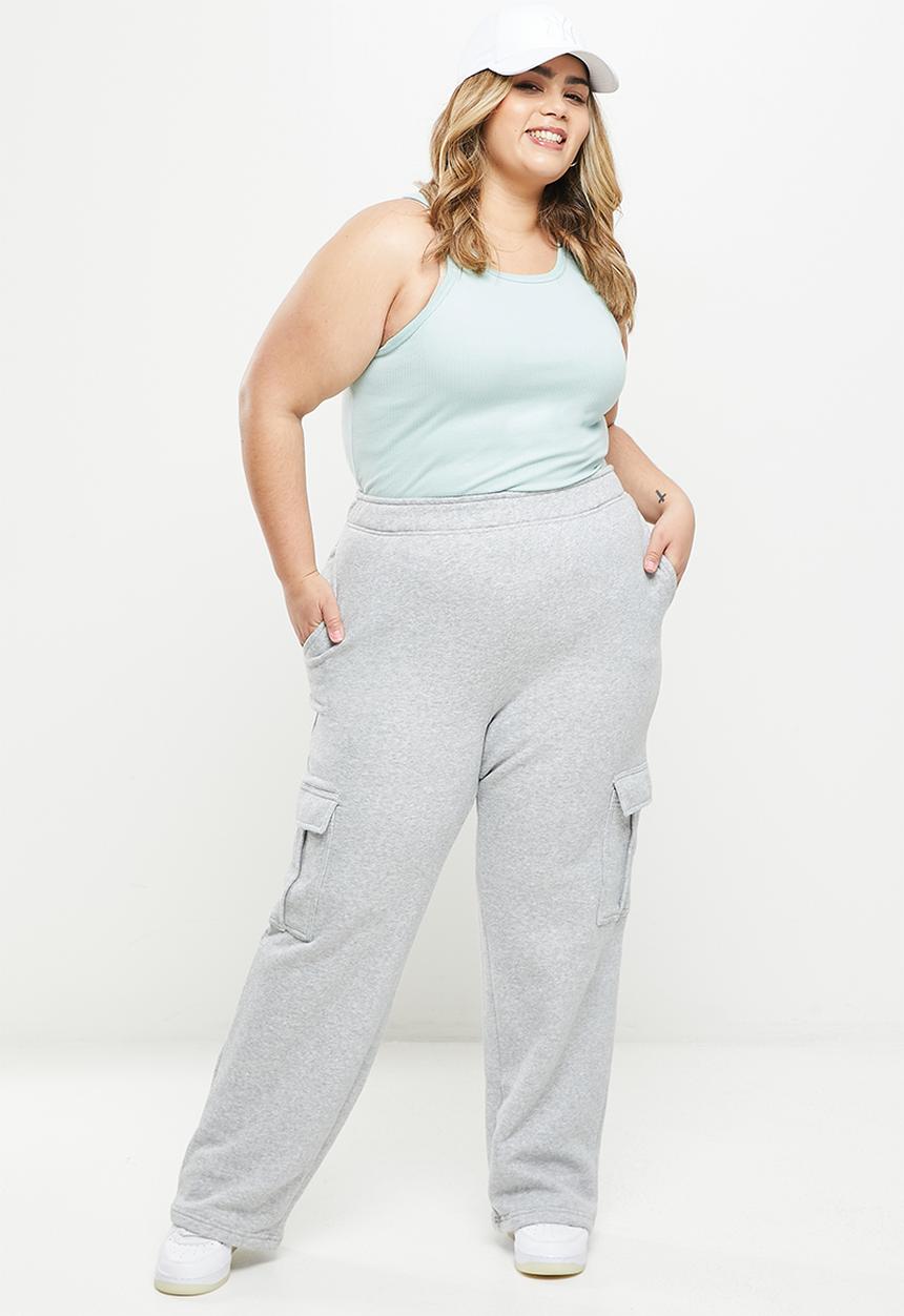 Cotton On - Curve straight leg utility trackpant - grey marle