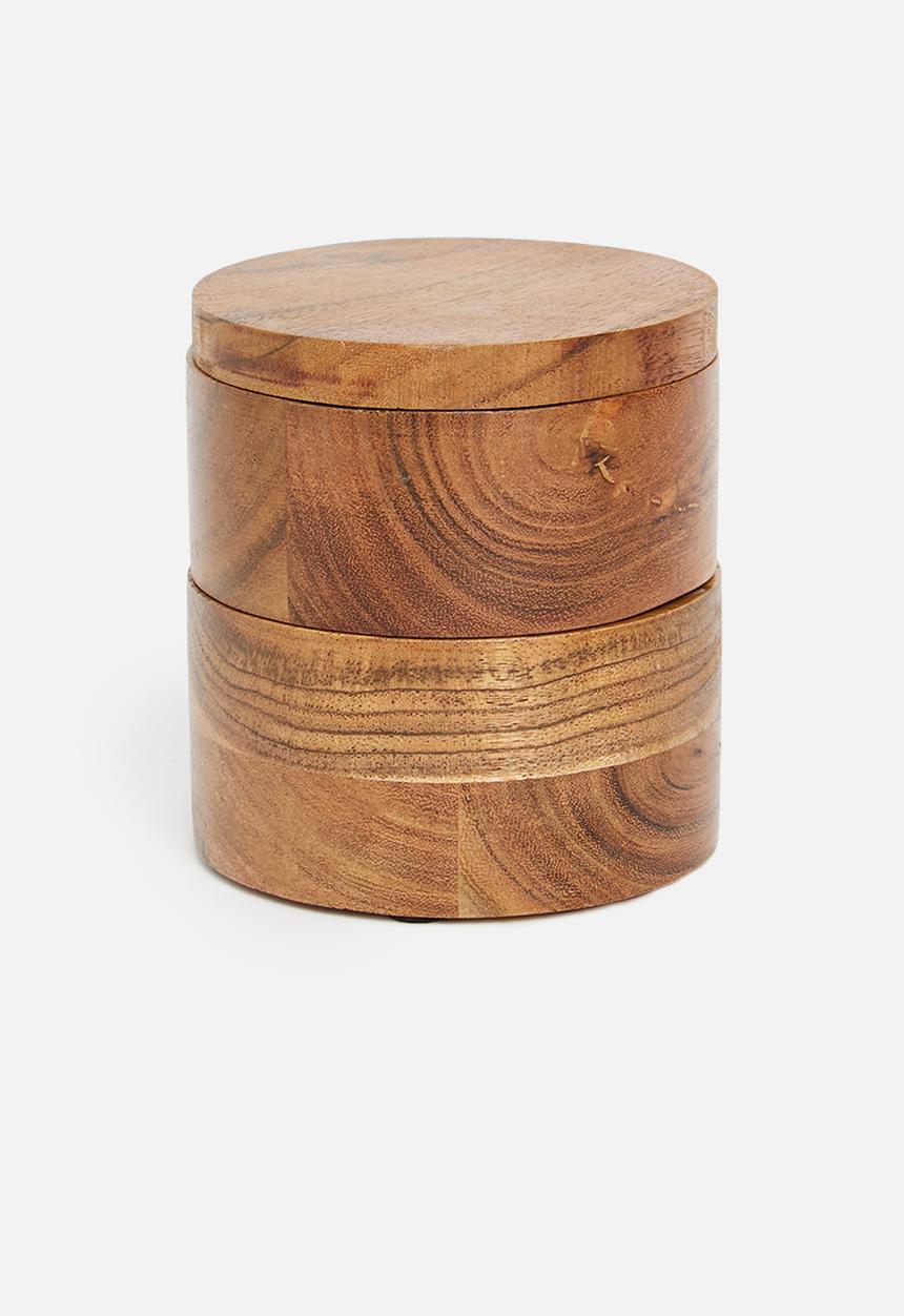 Sixth Floor - Wooden double salt cellar - brown