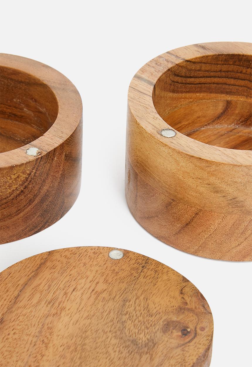Sixth Floor - Wooden double salt cellar - brown