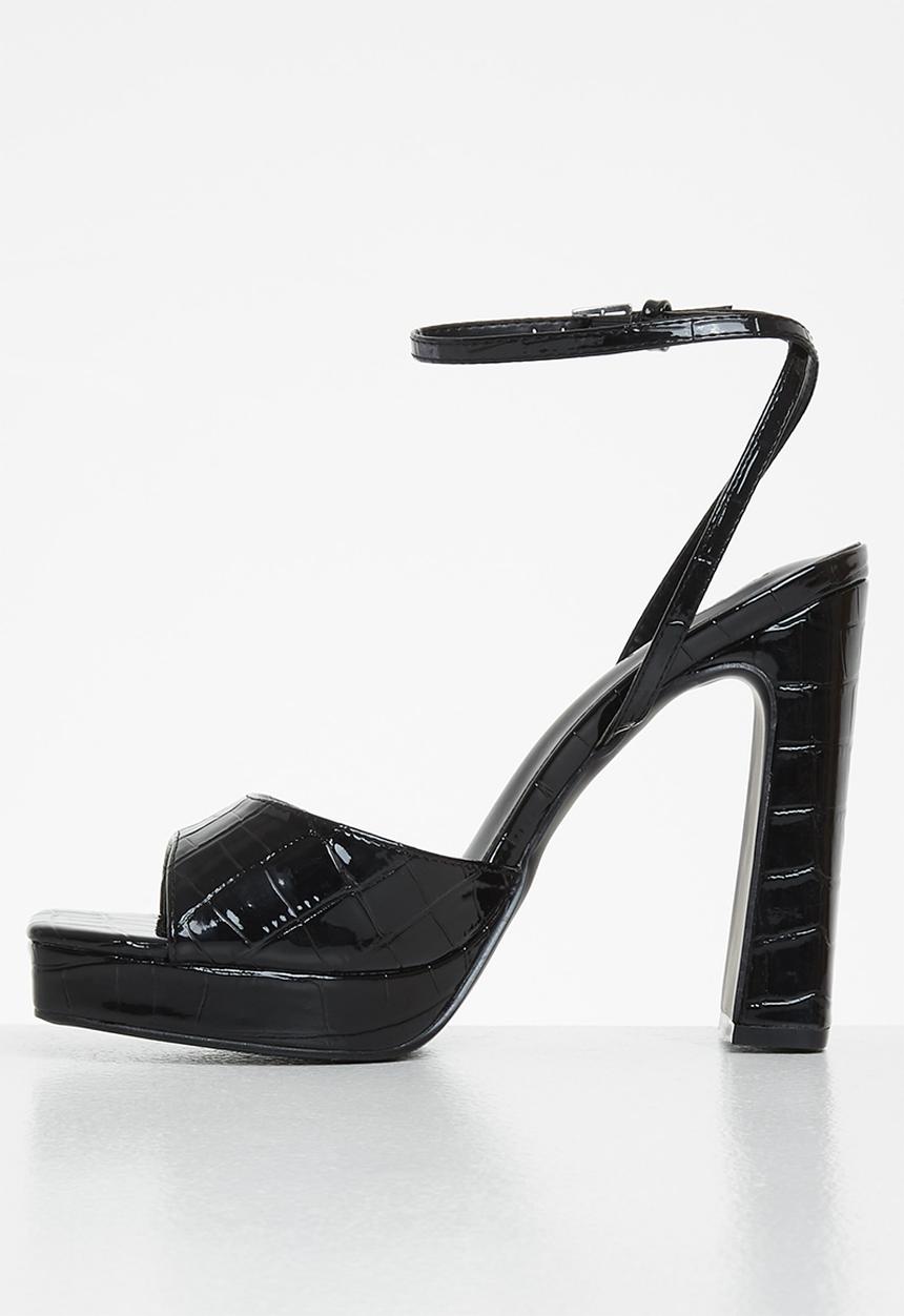 Z_Code_Z - Paola ankle tie square toe heel - black patent croc