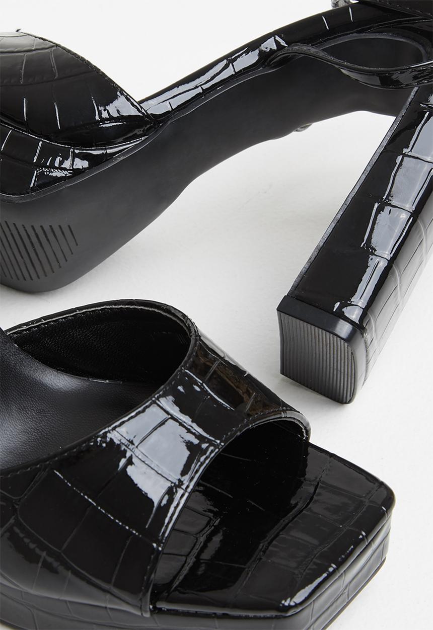 Z_Code_Z - Paola ankle tie square toe heel - black patent croc