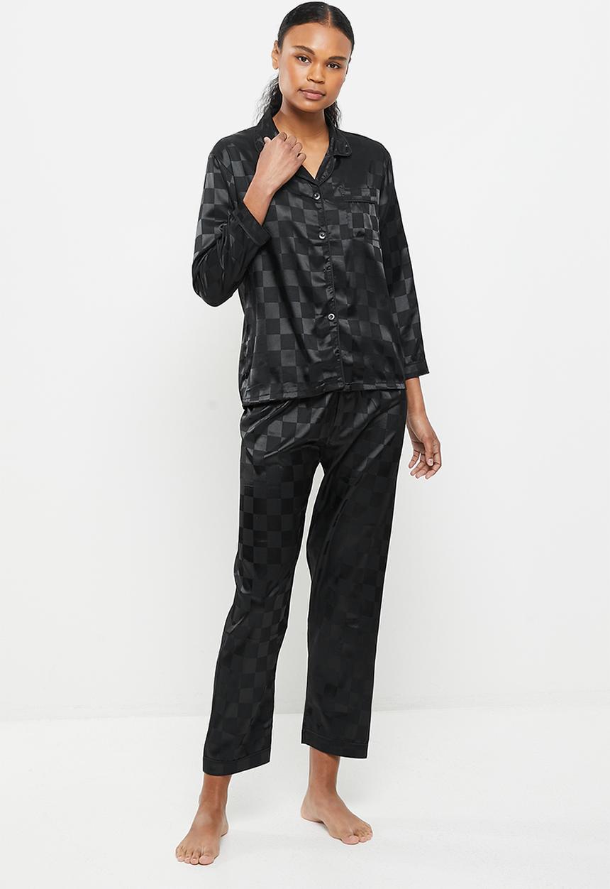 dailyfriday - Textured satin sleep set - black