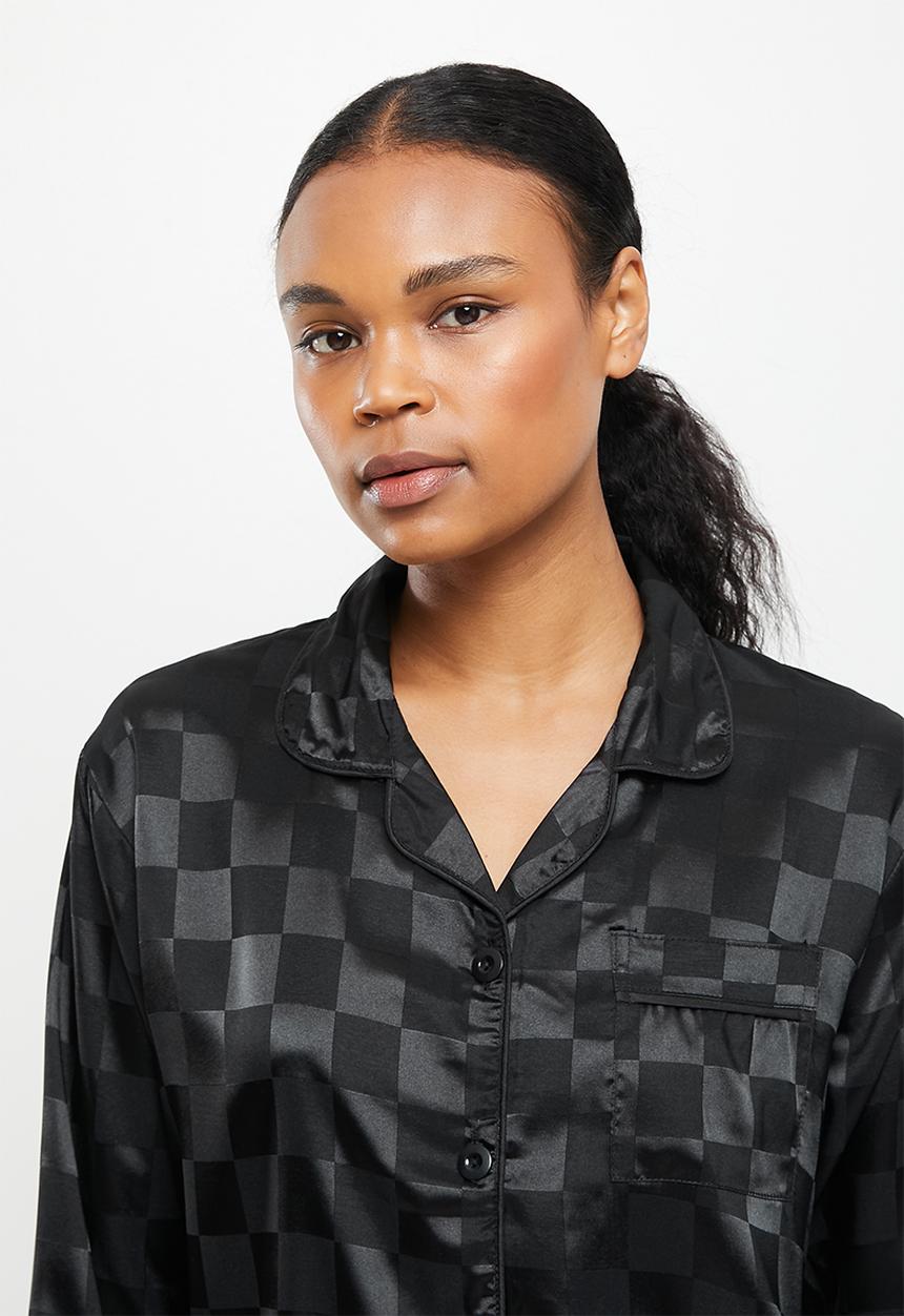 dailyfriday - Textured satin sleep set - black