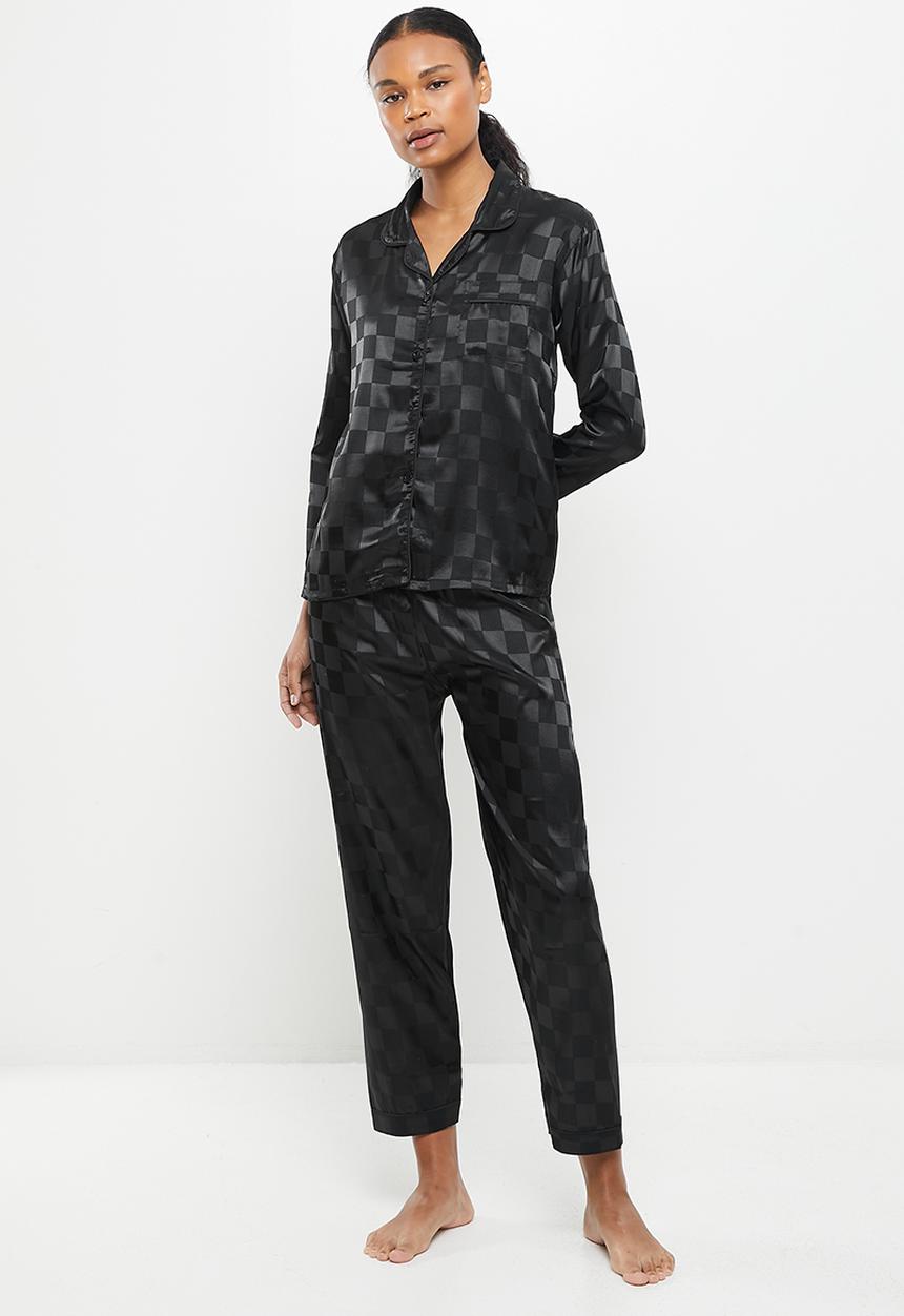 dailyfriday - Textured satin sleep set - black
